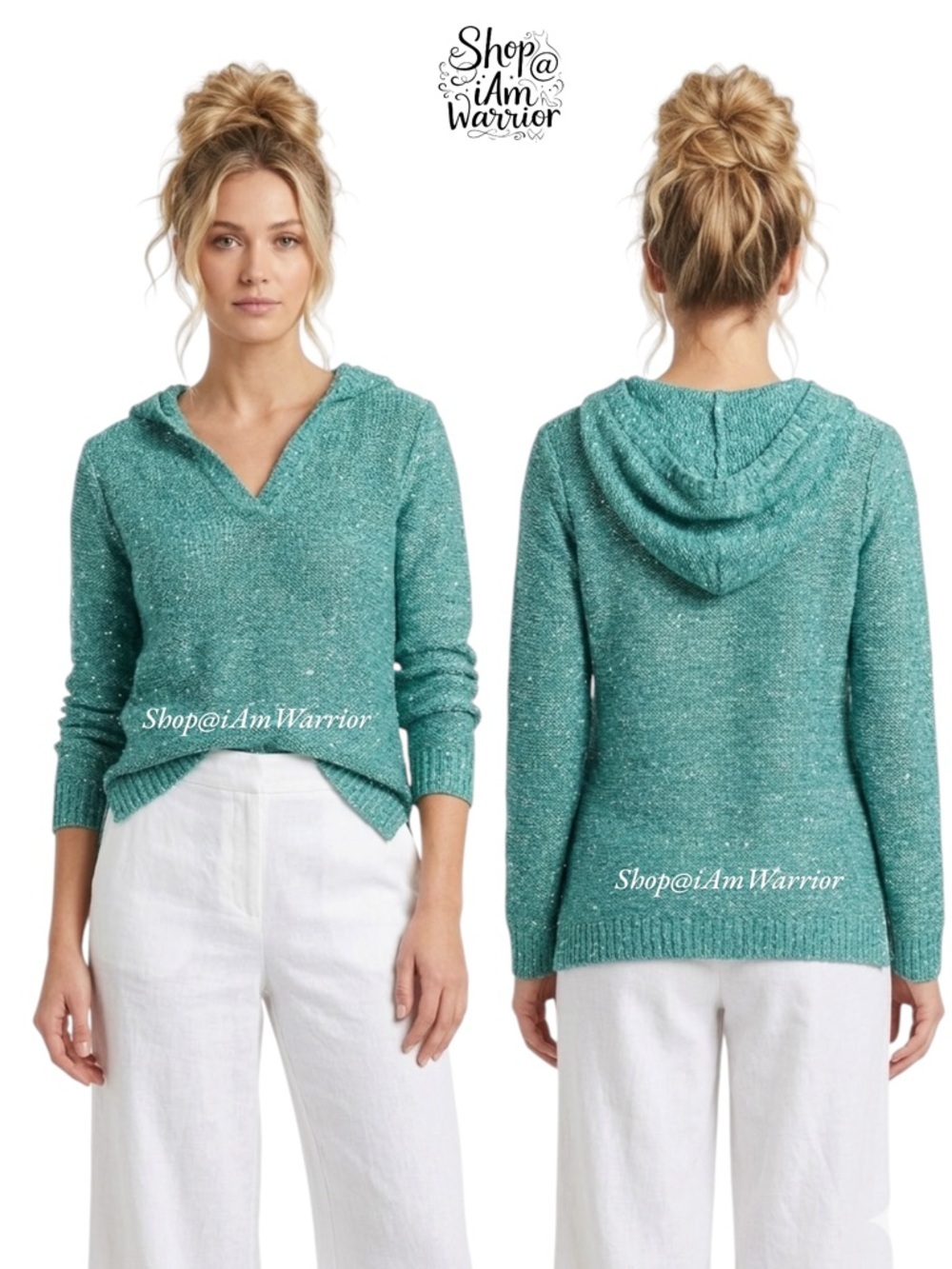 Soft Surroundings turquoise shimmer sequin hooded sweater *Shop@iamwarrior